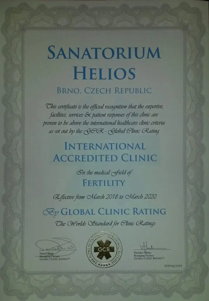 Získali jsme akreditaci od Global Clinic Rating 13 - Sanatorium Helios CZ akreditační osvědčení GCR