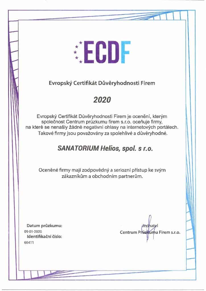Evropský Certifikát Důvěryhodnosti Firem 2020 7 - Sanatorium Helios CZ