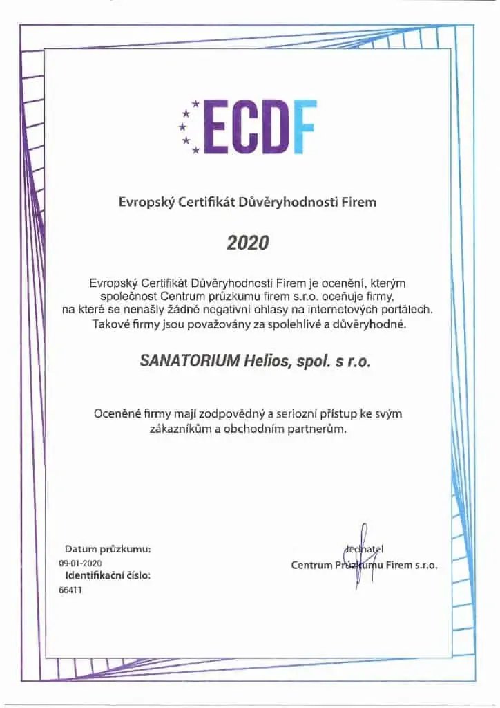 Evropský Certifikát Důvěryhodnosti Firem 2020 8 - Sanatorium Helios CZ Evropský Certifikát Důvěryhodnosti Firem 2020 7 - Sanatorium Helios CZ